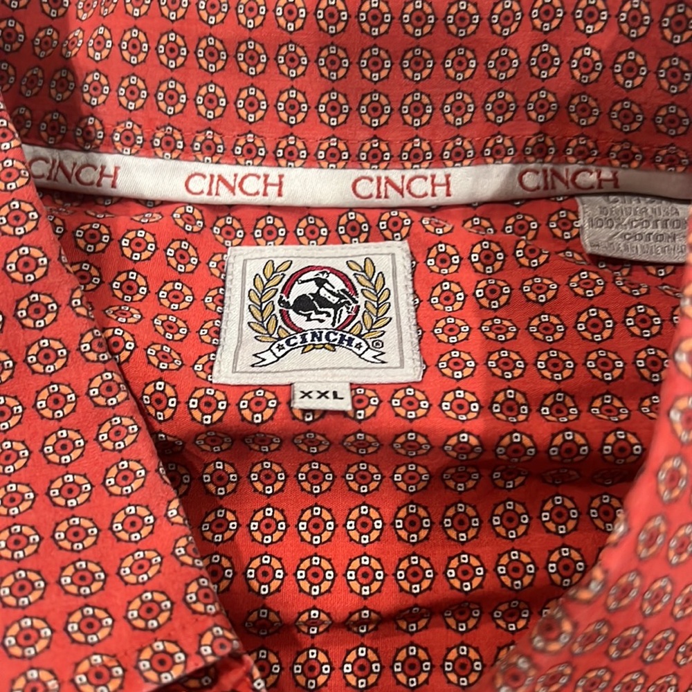 Cinch Button Down Xxl Orange/Red Long Sleeve Shirt - image 3